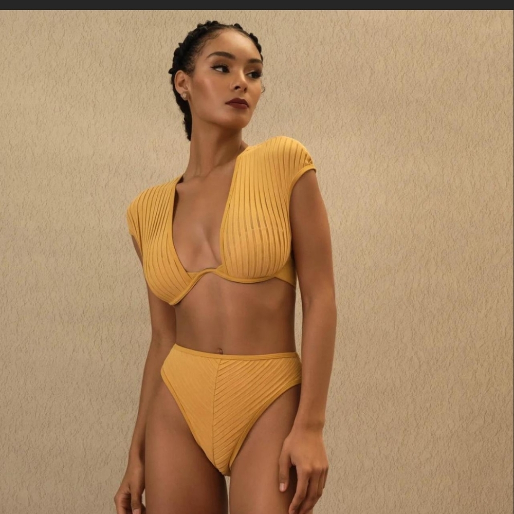 Andrea Iyamah Yellow Ribbed Bikini Bottoms